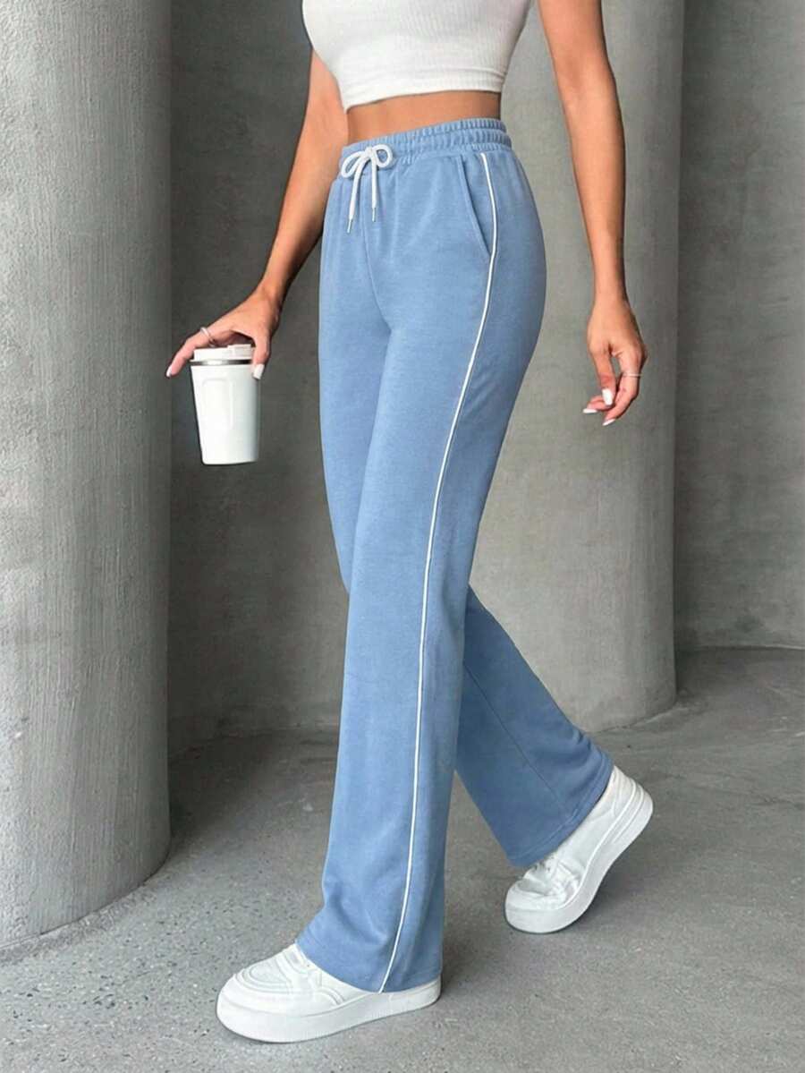 EURMUSE Women's Drawstring Waist Pockets Straight Leg Casual Sweatpants - Baby Blue - View 1