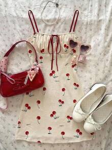 SHEIN MOD Cherry Blossom Print Ruched Bust Cami Dress, Spring,Tea Party Dress,Cherry Dress Women,Spring/Summer Outfits,Tea Party Dress, Carnival Costume, Beach Dress ,Cute Dress, Going Out ,Summer Dress - Multicolor - View 2