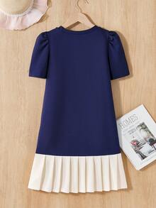 Đầm ngắn tay xếp ly thắt nơ cho bé gái tuổi teen, dáng rộng, thích hợp mùa xuân/hè. - Nhiều màu - Xem 2