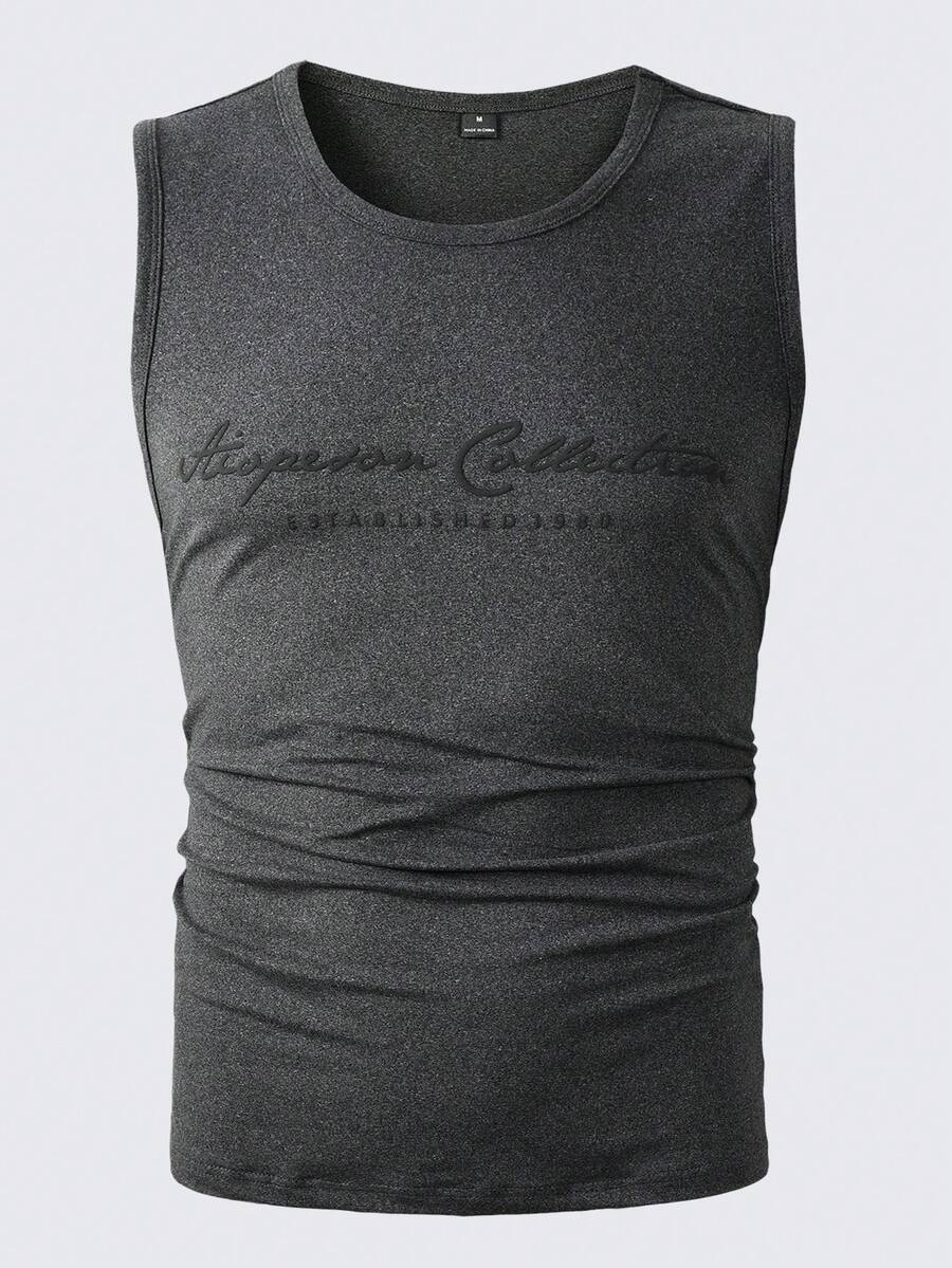 Manfinity Homme Men's Letter Embossed Casual Versatile Tank Top - Dark Grey - View 1