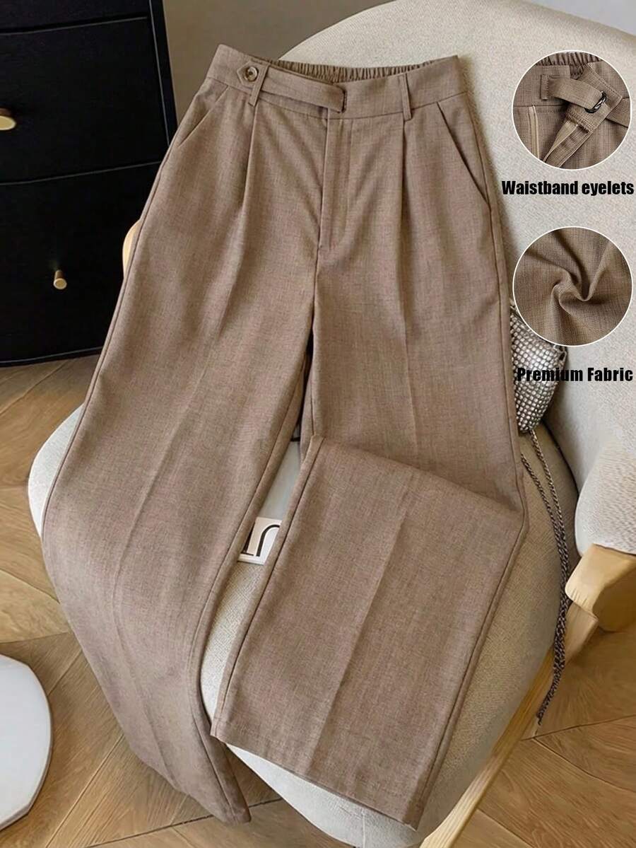 Franclia Women's Casual Versatile Solid Color Straight Leg Pants - Khaki - View 1