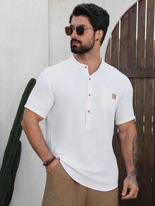 Manfinity RSRT Men's Mandarin Collar Casual Versatile Daily Wear Short Sleeve Shirt - White - View 3