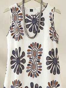 Rusticease 女士休闲条纹印花无袖迷你连衣裙，适合度假 - 黑與白 - 查看 7