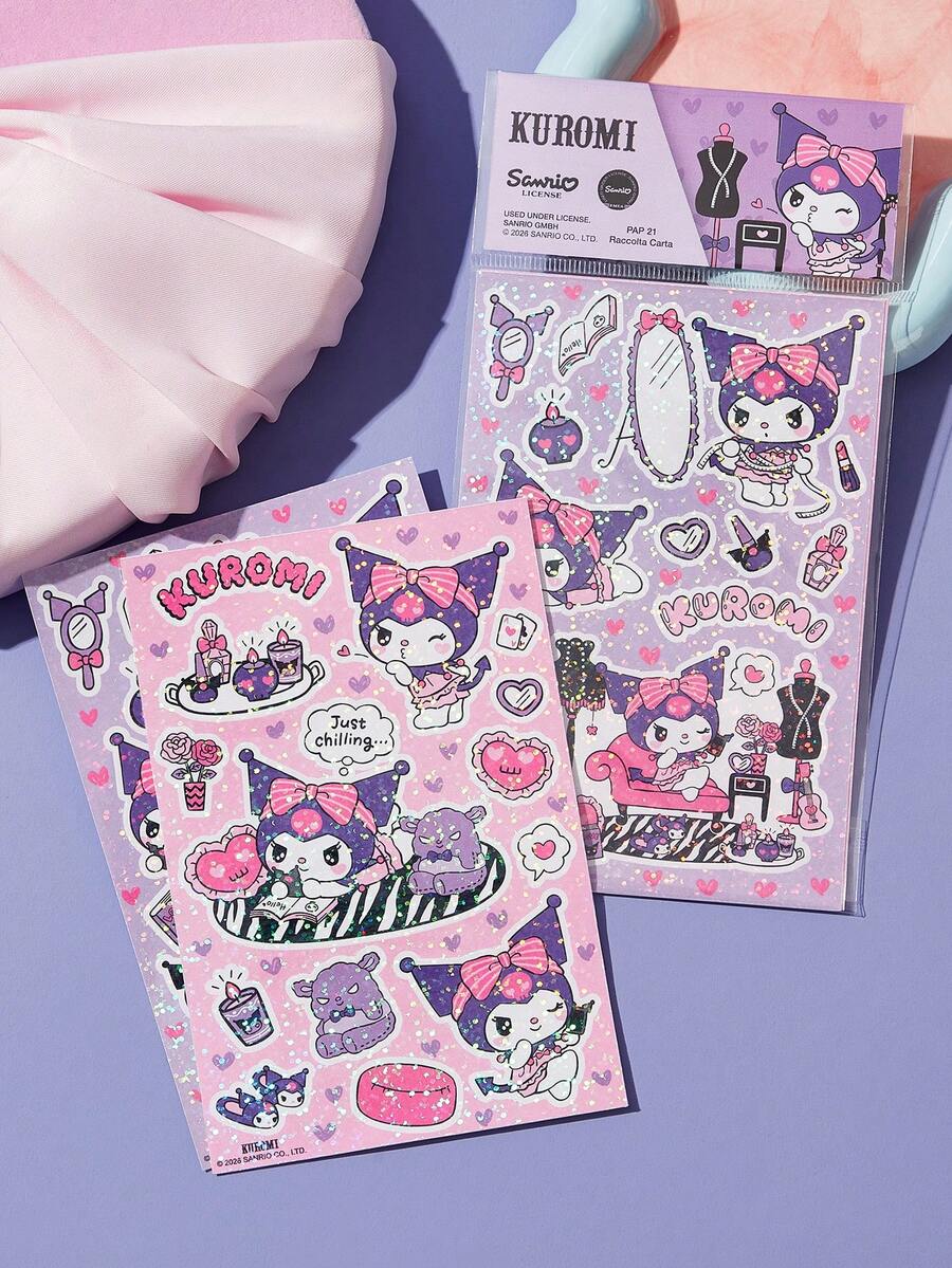 HELLO KITTY AND FRIENDS | SHEIN 激光闪光涂鸦贴纸，适用于笔记本、行李箱、手机壳装饰 - 彩色 - 查看 1