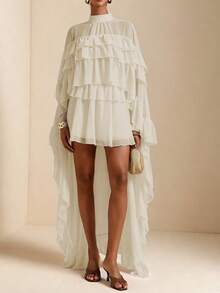 SHEIN Veneréa Women's Retro Elegant Ruffled Collar Blouse - Apricot - View 3