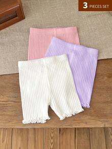 Babygirl Summer Cute Solid Color Knit Shorts Set - Multicolor - View 7
