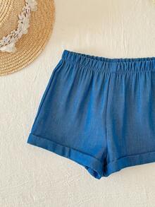 Baby Girl Vacation Casual Cute White Ruffle Strap Tank Top And Elastic Waist Shorts Set - White - View 5