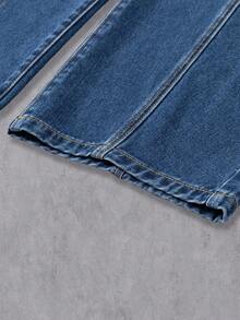 Manfinity Denimwave Men's Y2K Streetwear Loose Fit Distressed Patchwork Denim Wide Leg Jeans - Dark Wash - View 7