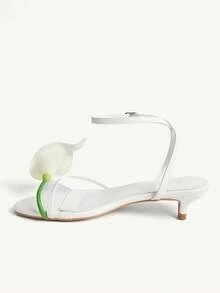 CUCCOO CHICEST Women's Comfortable Casual High Heel Sandals For Daily Wear, Summer Summer Shoes Wedding Shoes Bride Shoes - White & Light Yellow Flowers - View 4