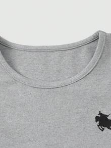 SHEIN 两件套女童针织纯色圆领褶皱T恤和修身喇叭裤套装 - 灰色 - 查看 11