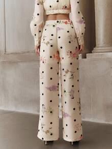 Quần dài nữ Anewsta mùa xuân hè, chất liệu ren, chấm bi, họa tiết hoa, dáng suông, màu mơ nhạt, thích hợp cho đi nghỉ mát, đi chơi, đi làm, phong cách thành thị, thanh lịch. - Màu be - Xem 3