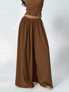 Aloruh Summer Loose Textured Casual Pants - Brown - View 7