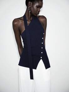 SHEIN Luminelle Shoulder Strap Knit Camisole Top For Women, Summer New Design - Blue - View 6