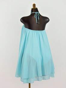 SaltGleam SaltGleam 女士雪纺层叠荷叶边无袖迷你连衣裙 - 藍色 - 查看 2