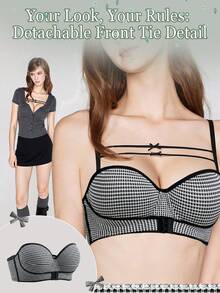 DesireSculpt 1件装女士格子钢圈前扣式上托文胸 - 黑與白 - 查看 1