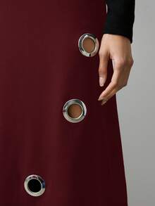 Maija Women's Minimalist Design Hollow-Out Breathable Long Dress, Fashionable For Summer - Burgundy - View 12