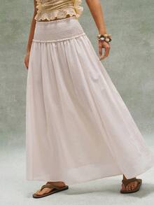 Bohemela 女士休闲纯色宽松梭织半身裙 - 杏色 - 查看 7