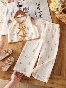 SHEIN 女童碎花系带吊带背心和阔腿裤套装 - 彩色 - 查看 10