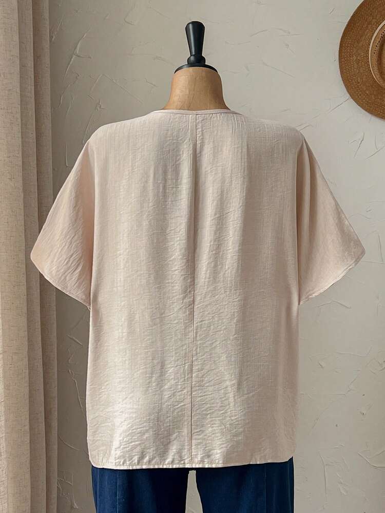 Plus Size Women's Summer Casual Vacation Country Round Neck Loose Fit Basic Short Sleeve Floral Print Blouse,Spring Break,Vacation,Holiday,Going Out,2026 New,Simple And Fashionable For Everyday Wear,Casual Vacation Boho Top,Suitable For Summer, Vacation, Commute, Daily Wear, Going Out Tops