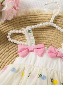 SHEIN Baby Girl Cute & Elegant Apricot Bowknot Strap Romper, Summer - Apricot - View 4