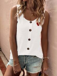 Selamara 新款春夏热销款正面装饰贴片心形刺绣设计女式背心 - 白色 - 查看 4