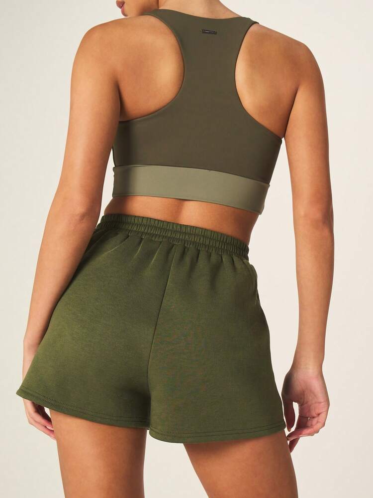 Missguided x Playboy Olive Green Jogger Shorts With Number 53 Print Side Pockets Elastic Waistband Casual Summer Loungewear