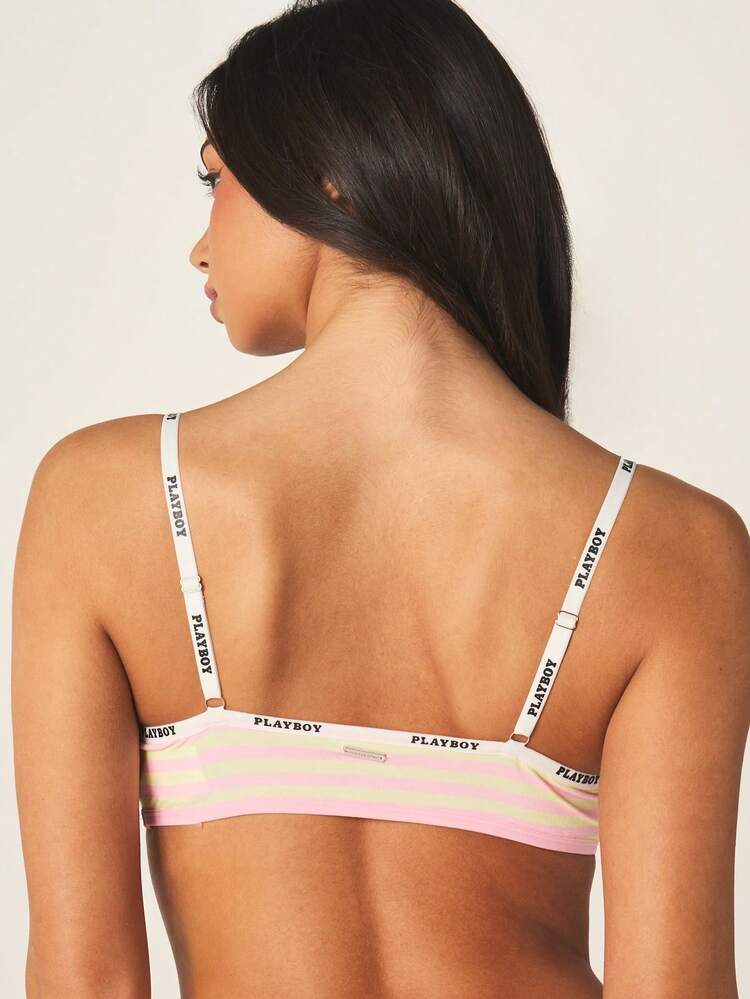 Missguided x Playboy Reggiseno a fascia a righe orizzontali, reggiseno morbido con coppa, biancheria intima a pullover