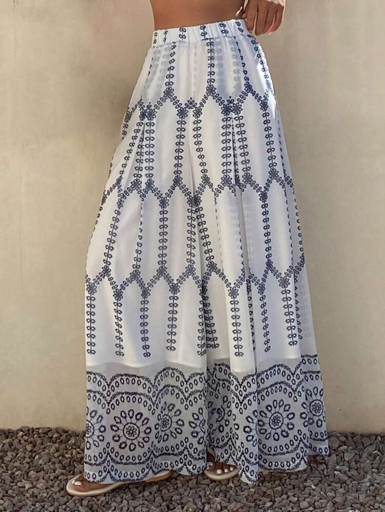 Floral Print Loose Wide Leg Pants, Casual Summer Holiday Trousers For Women