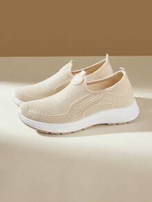 CUCCOO EASI Zapatillas deportivas casuales, transpirables y cómodas con diseño calado para mujeres - Beis - Ver 3