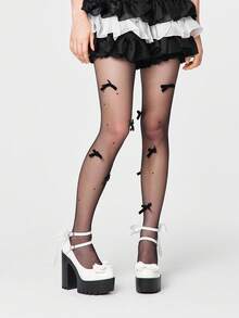 ROMWE Kawaii Zapatos de plataforma estilo Mary Jane sexy para mujer con adorno de lazo de encaje en la parte trasera; elegante correa doble ajustable con hebilla en la parte posterior para y otoño; perfectos para fiestas, salidas y citas. - Blanco - Ver 2