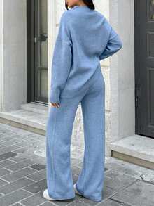 SHEIN Tall Drop Shoulder Sweater & Knit Pants For Autumn & Winter - Baby Blue - View 2