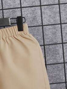 SHEIN Conjunto de camisa de cuello mao y pantalones cortos para niño preadolescente, adecuado para el verano - Azul - Ver 4