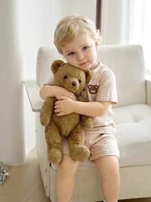 Souflis Souflis 2件套可爱小熊图案男婴法式休闲短袖T恤和裤子套装 - 杏色 - 查看 4