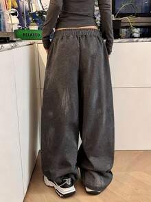 INAWLY 女士印花阔腿裤，时尚街头风，高回头率，适合秋季、春季、冬季及开学季穿着 - 彩色 - 查看 2