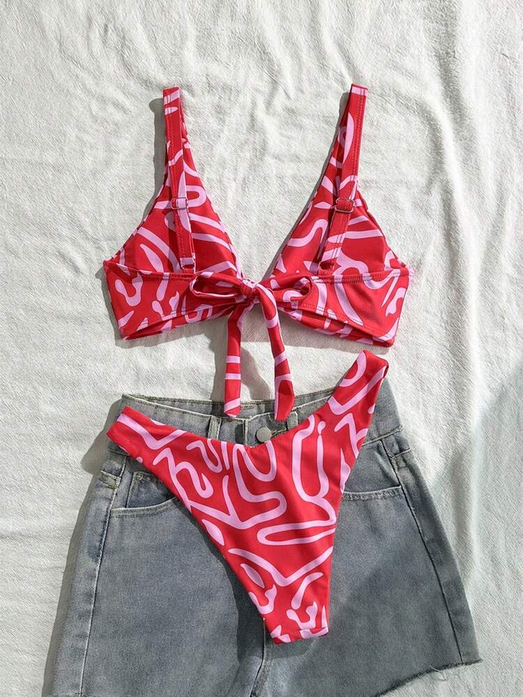 Swim Vcay Dames bikini set met bladprint - Roze - Bekijken 2