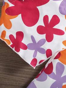 SHEIN LMoss Kids 女婴无袖碎花休闲夏季前长后短背心套装 - 白色 - 查看 7