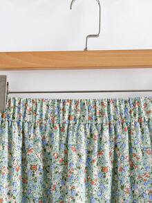 Sweetra Váy xòe cỡ lớn họa tiết hoa nhí, eo chun, chất liệu ren phối màu tương phản, kiểu dáng dễ thương. - Màu xanh lam - Xem 4