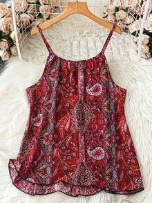 SHEIN LUNE Áo Cami dáng rộng in họa tiết cây nhiệt đới cỡ lớn dành cho nữ, thích hợp đi nghỉ mát, du lịch, sân bay, mùa hè, phong cách phương Tây, áo kiểu Bohemian cho nữ, áo tank top Boho cho nữ, áo mùa hè cho nữ, quần áo mùa hè cho nữ, áo tank top Boho cho nữ, áo mùa hè dễ thương, áo mới nhất cho nữ, áo công sở thường ngày cho nữ, quần áo Boho cho nữ, áo tank top nữ, áo Paisley đỏ. - Nhiều màu - Xem 2