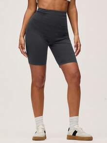 SHEIN BASICS 1件装宽腰带运动骑行短裤 高腰短裤 灰色运动短裤 女士骑行短裤 女士运动短裤 - 灰色 - 查看 5