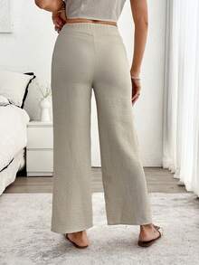 Louniche Pantalones anchos de verano de estilo informal similar al lino para mujer - Albaricoque - Ver 2