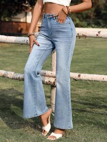 Breezaya Women's Casual Elegant Washed Slant Pocket Flare Jeans - Light Wash - View 6