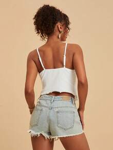 Travachic Solid Color Metal Decor Slit Textured Camisole Tank Top, Vacation Wear,Summer Outfits For Women,Beach Outfits For Woman,Women,Concert Outfit Women,Boho,Summer Top - Apricot - View 3