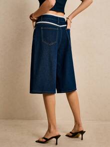 Poéselle Women's Contrast Trim Slant Pocket Casual Wide Leg Jeans - Black - View 2