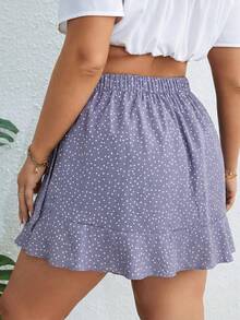 SHEIN VCAY 波点印花侧边打结荷叶边裹身裙摆短款连衣裙 - 彩色 - 查看 2