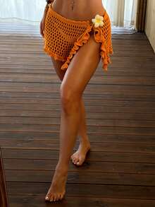 Bonvoyette 女士夏季度假钩针3D花朵侧系带罩裙 - 黃色 - 查看 6