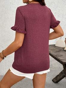 SHEIN 孕妇及哺乳期休闲荷叶边短袖T恤，夏季 - 紅色 - 查看 2