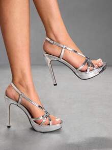 CUCCOO SZL Women's Buckle Design Fashionable And Elegant High-Heeled Sandals - Silver - View 7