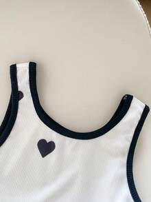 Áo tank top dệt kim họa tiết trái tim dành cho bé gái - Đen và trắng - Xem 6