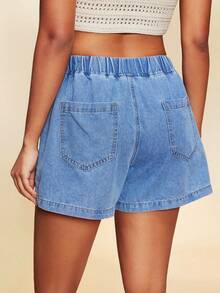 Travachic 女士休闲弹力腰牛仔短裤，夏季 - 淺色水洗藍 - 查看 5