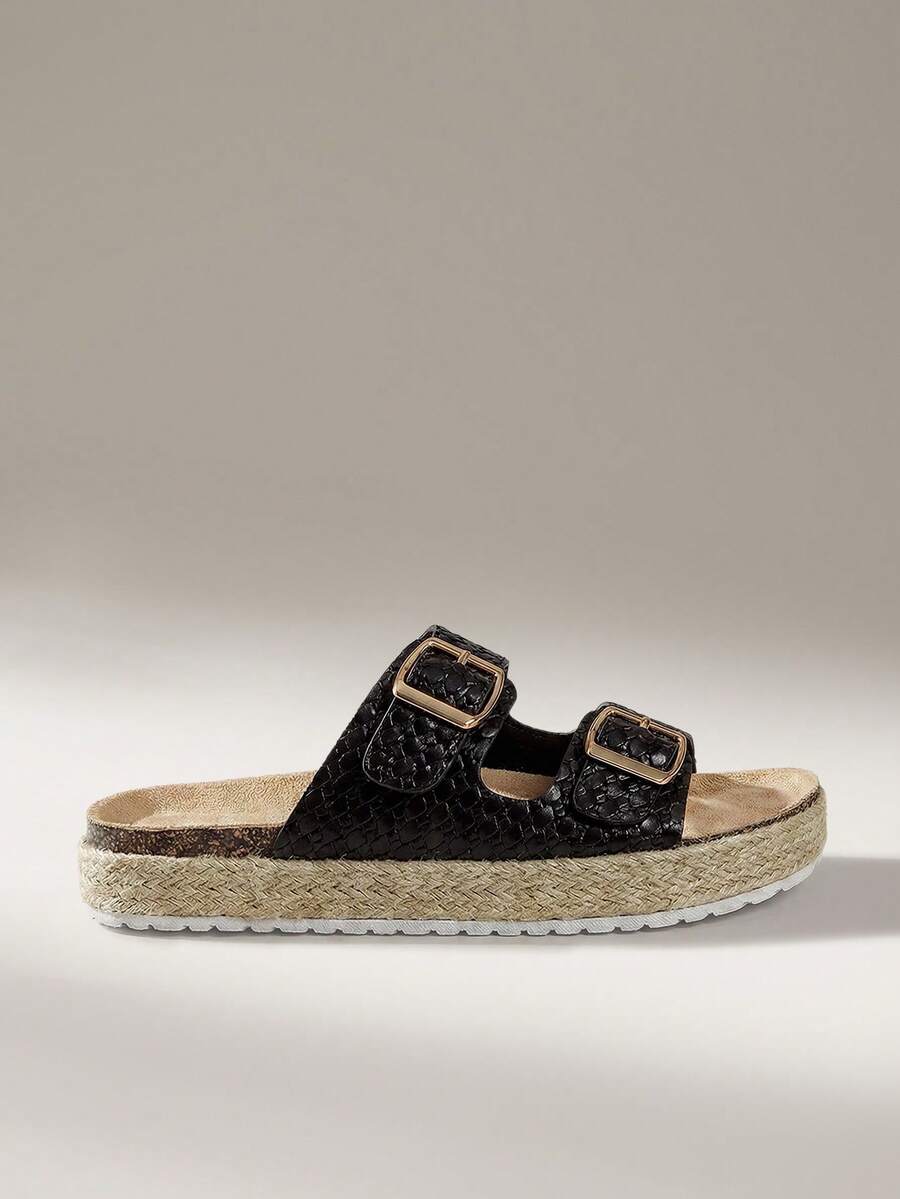 Solecia Women's Buckle Design Casual Everyday Wear Sandals - Black - View 1